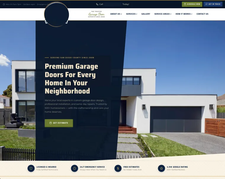 Garage door company website design — home services built by N1