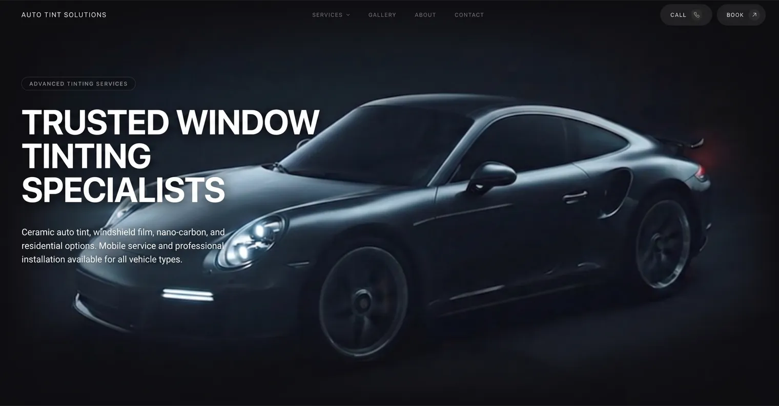 Auto Tint Solutions window tinting website design — ceramic tint and mobile service built by N1